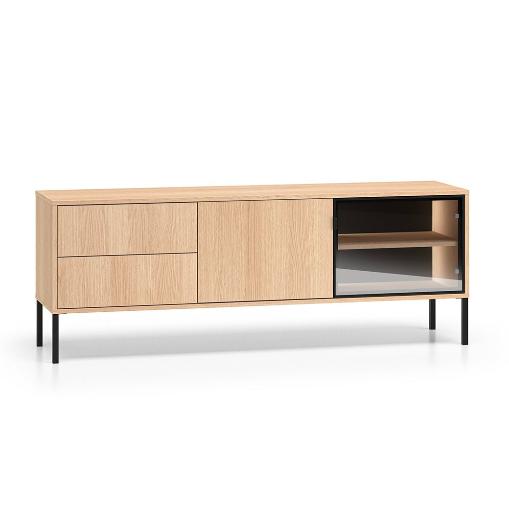 Meuble TV 2 portes 2 tiroirs 160 cm Paige Bois et Noir