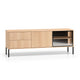 Meuble TV 2 portes 2 tiroirs 160 cm LED inclus Paige Bois et Noir