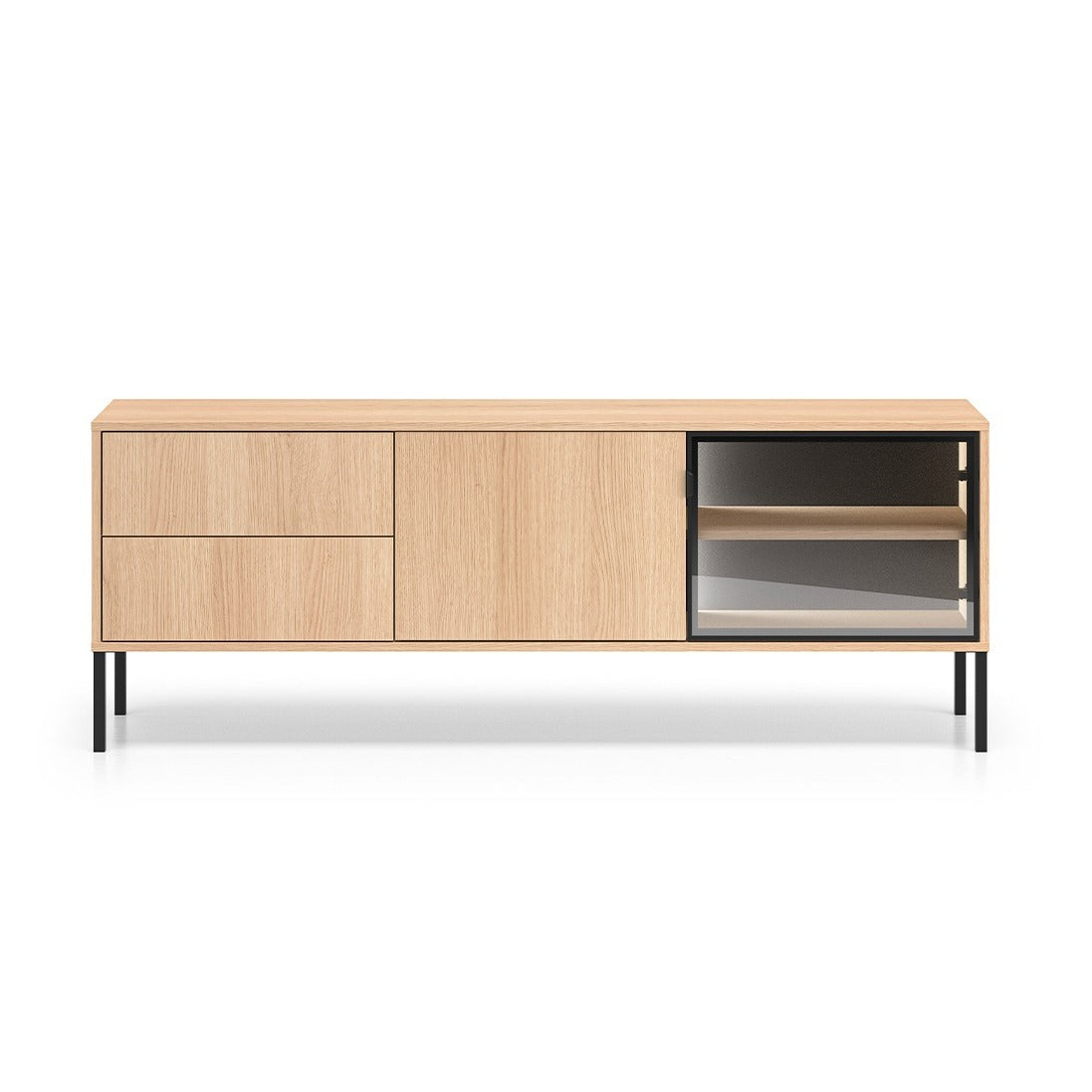Meuble TV 2 portes 2 tiroirs 160 cm Paige Bois et Noir - vue 2