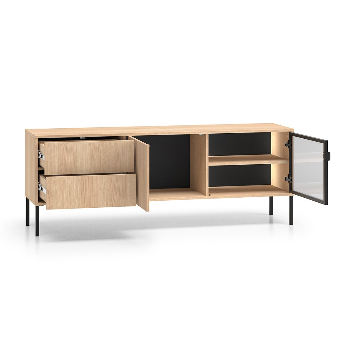 Meuble TV 2 portes 2 tiroirs 160 cm Paige Bois et Noir - vue 3