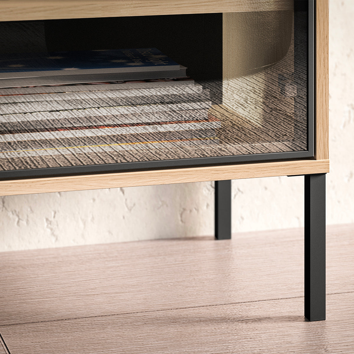 Meuble TV 2 portes 2 tiroirs 160 cm Paige Bois et Noir - vue 8