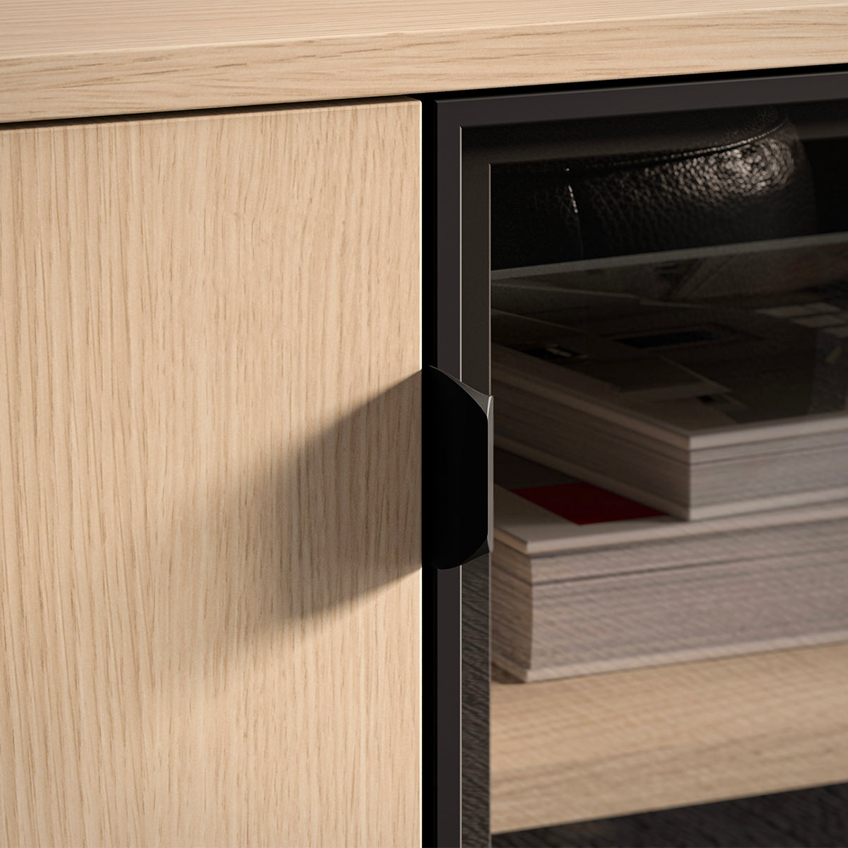 Meuble TV 2 portes 2 tiroirs 160 cm Paige Bois et Noir - vue 9