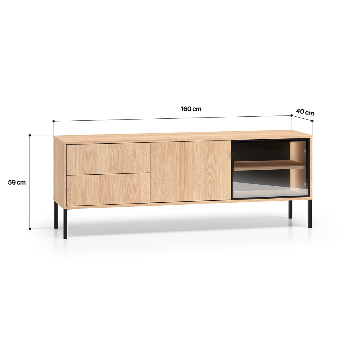 Meuble TV 2 portes 2 tiroirs 160 cm Paige Bois et Noir - vue 10