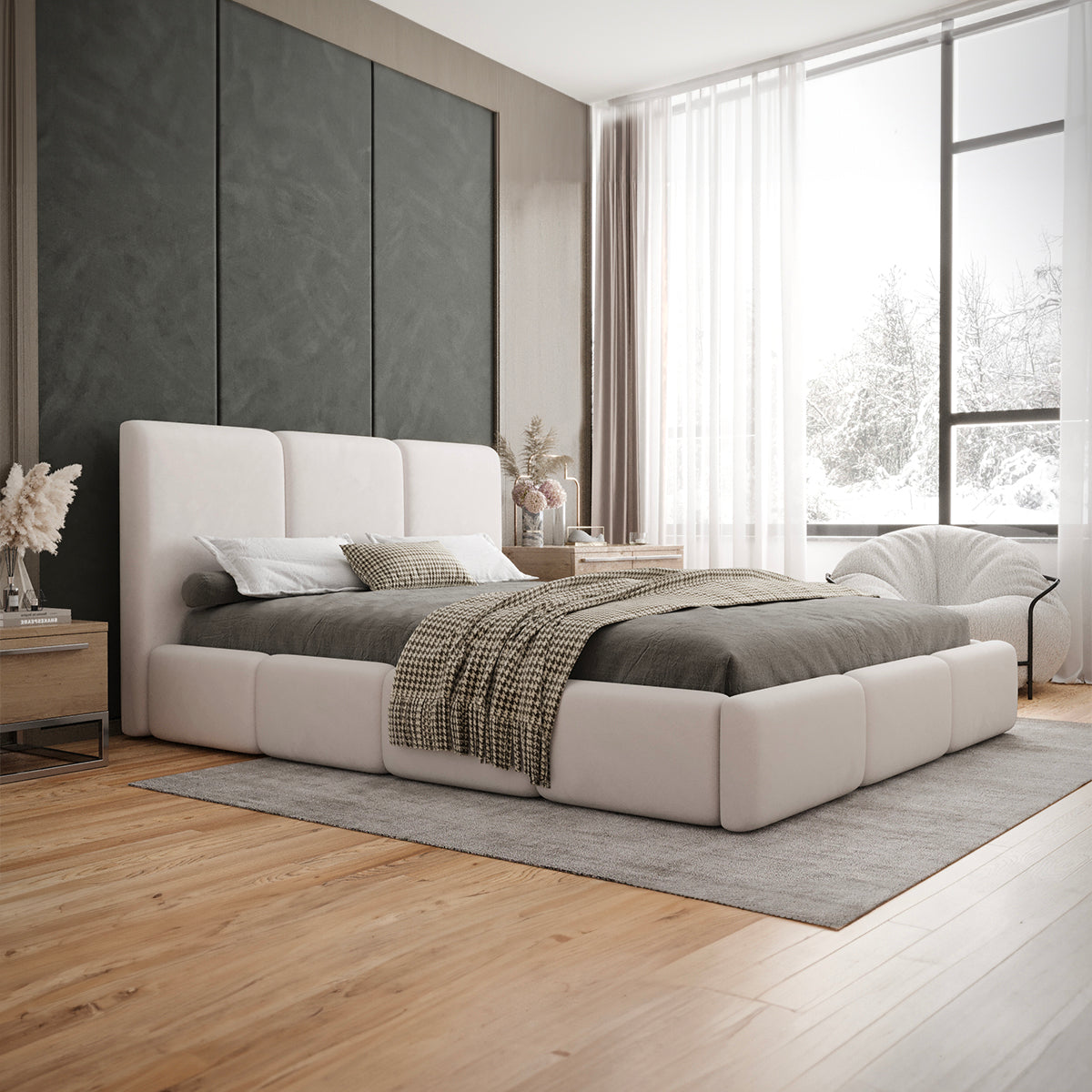 Lit coffre 160x200 sommier inclus Alto Blanc cassé - vue 4