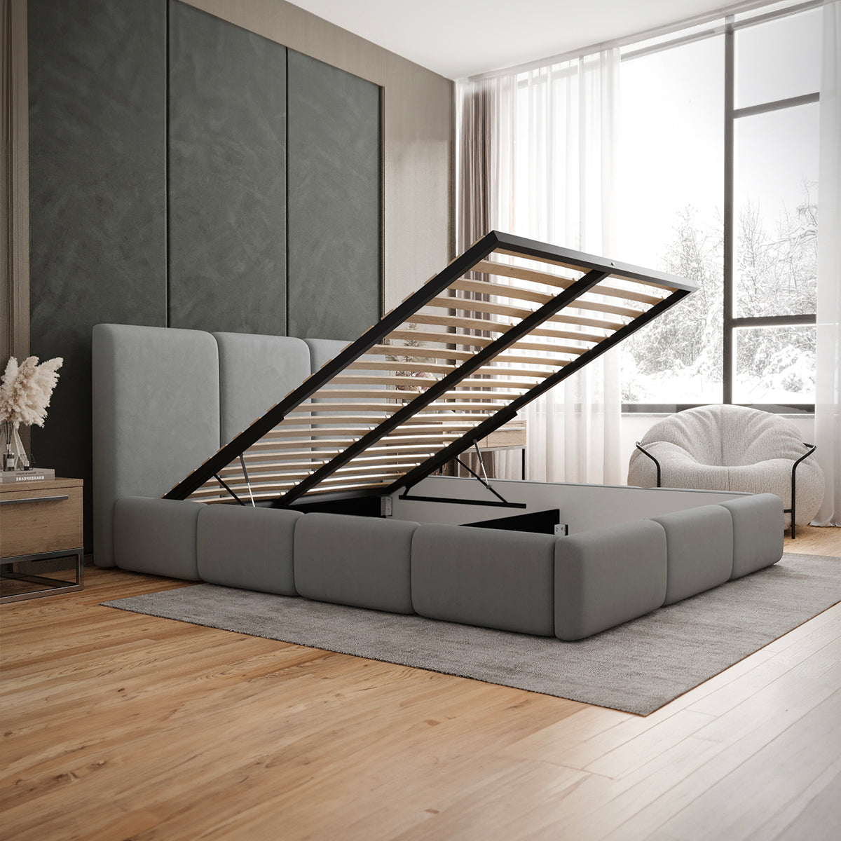 Lit coffre 160x200 sommier inclus Alto Gris - vue 3