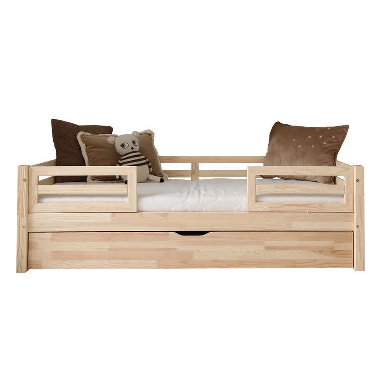 Lit 90x190 barrières sommier et tiroir inclus Myléna Bois - vue 2