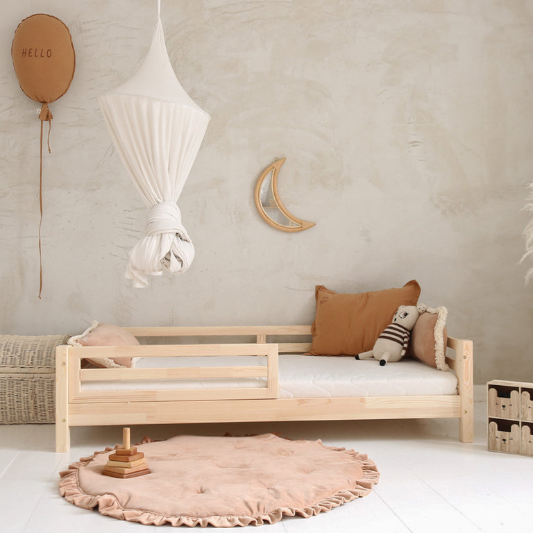 Lit 90x190 barrière et sommier inclus pieds 10 cm Myléna Bois