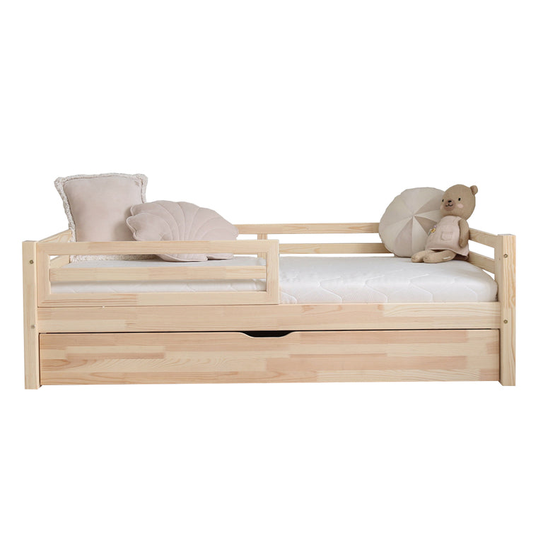 Lit 90x190 barrière sommier et tiroir inclus Myléna Bois - vue 2