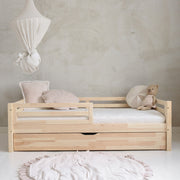 Lit 90x190 barrière sommier et tiroir inclus Myléna Bois
