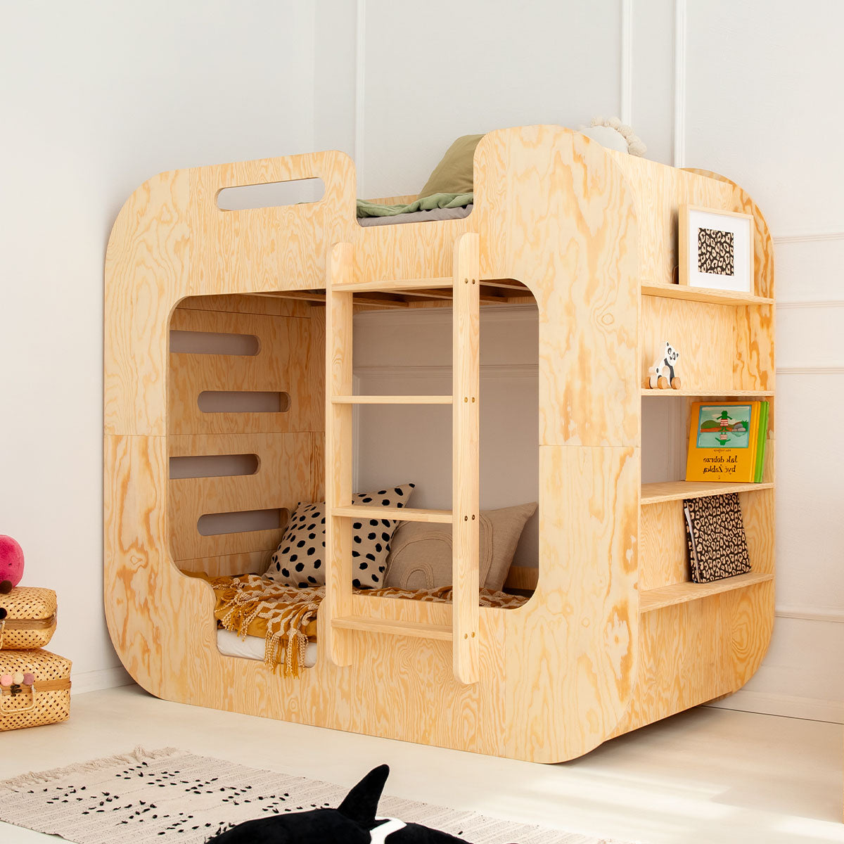 Lit superposé 90x190 échelle à droite sommier inclus Nadège Bois - vue 5
