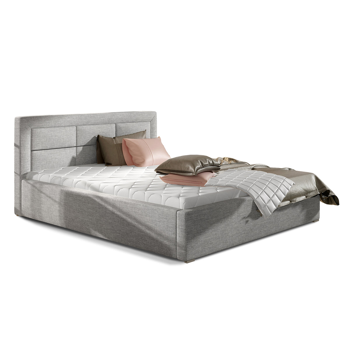 Lit coffre 160x200 sommier inclus Nael Gris