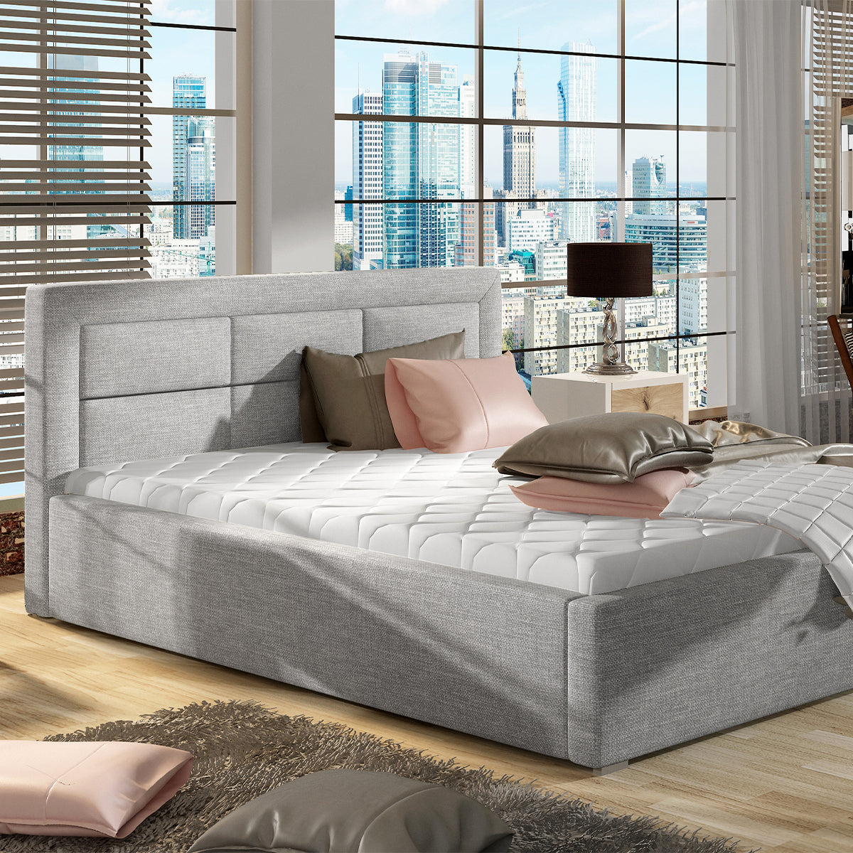 Lit coffre 200x200 sommier inclus Nael Gris - vue 3