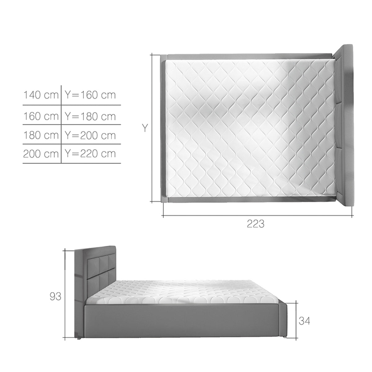 Lit coffre 180x200 sommier inclus Nael Gris - vue 5