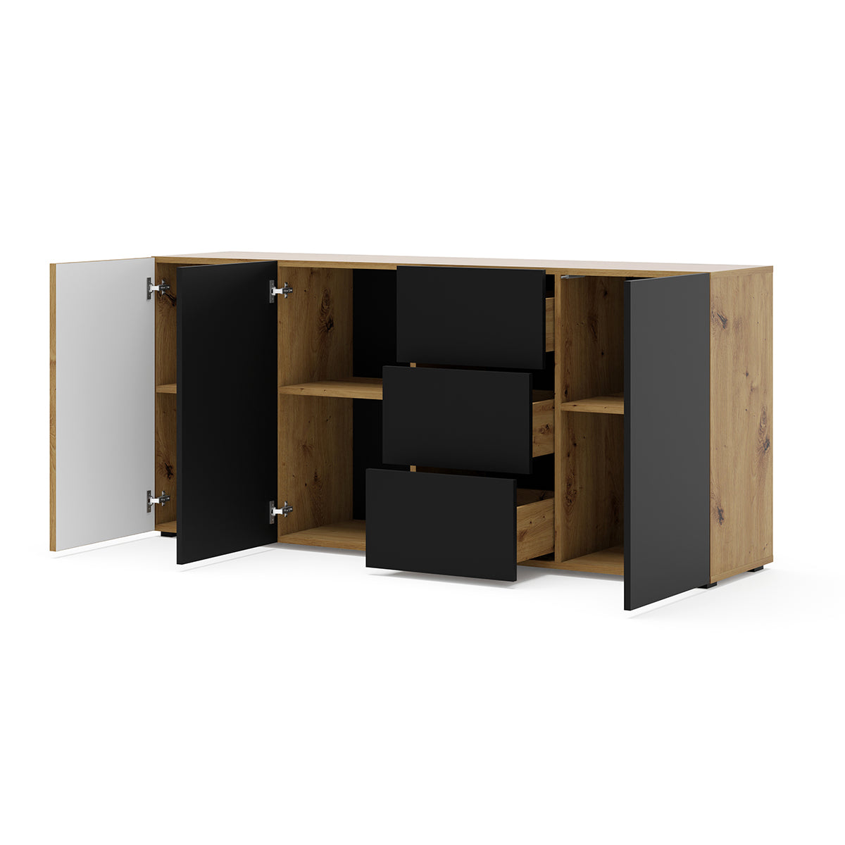 Buffet 3 portes 3 tiroirs Nera Bois et Noir - vue 2