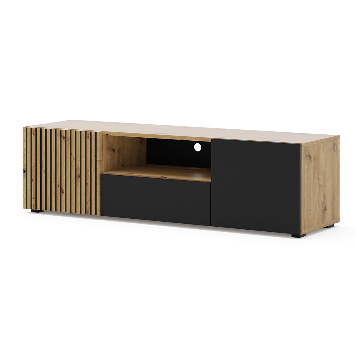 Meuble TV 3 portes 150 cm Nera Bois et Noir
