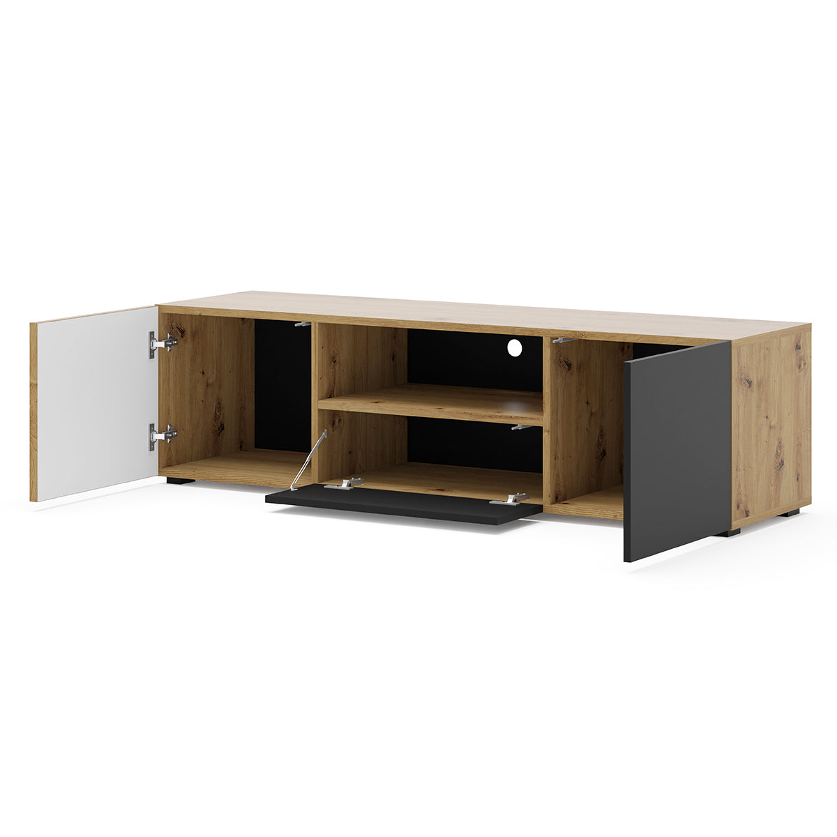 Meuble TV 3 portes 150 cm Nera Bois et Noir - vue 2