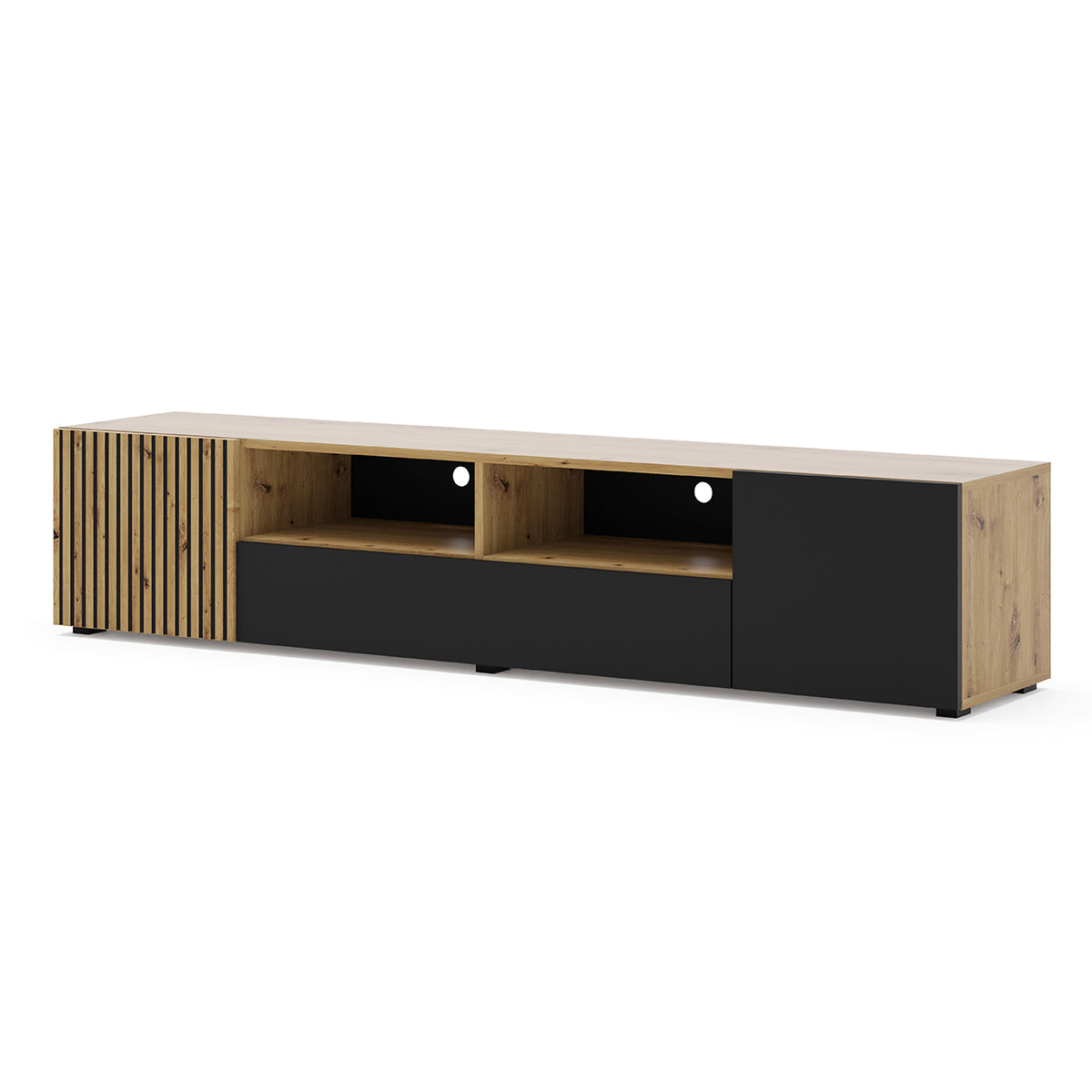 Meuble TV 3 portes 200 cm Nera Bois et Noir