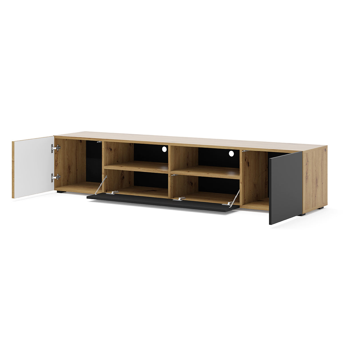 Meuble TV 3 portes 200 cm Nera Bois et Noir - vue 2