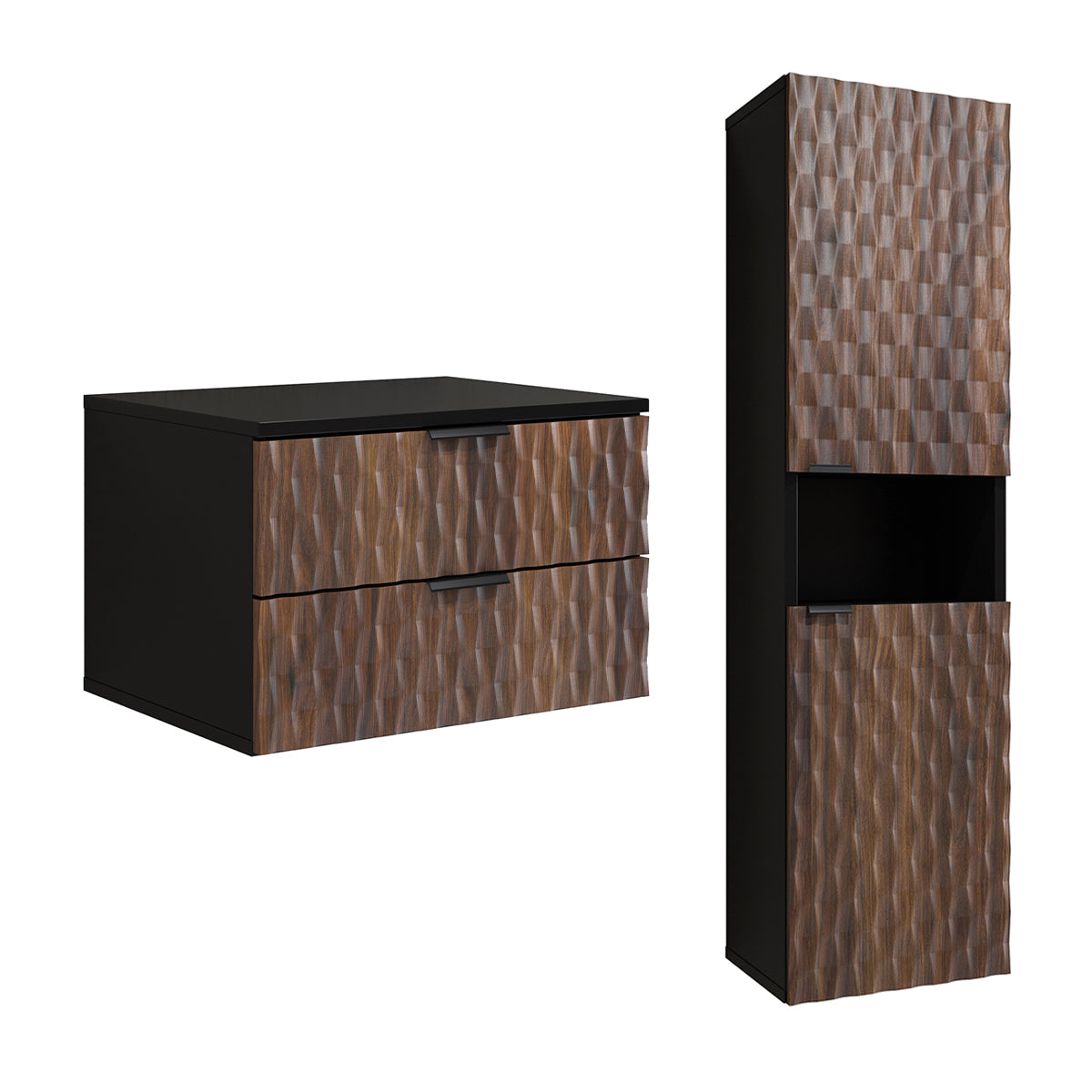 Ensemble meuble sous-vasque 60cm et colonne Nevia Bois et Noir - vue 2