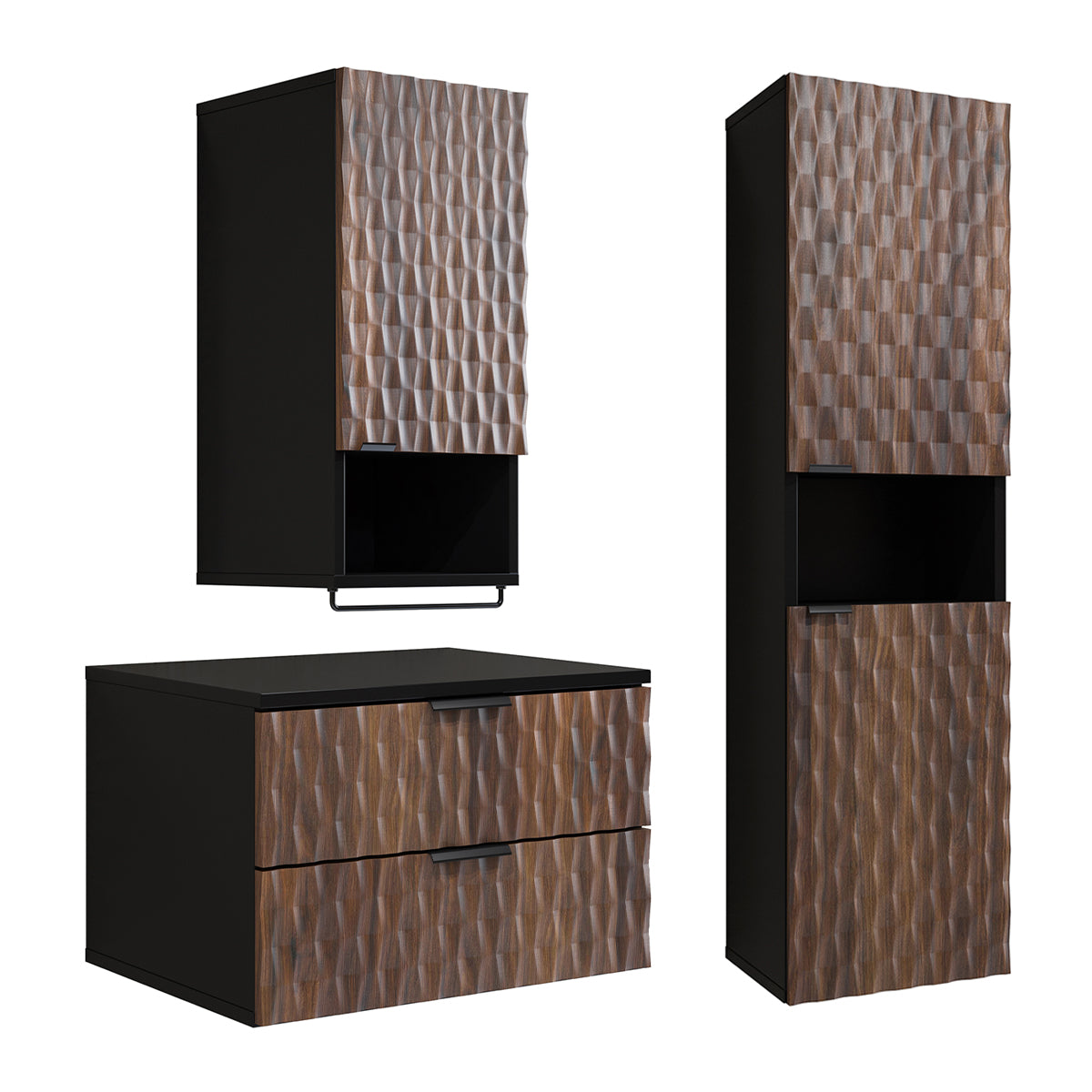Ensemble meuble sous-vasque 60cm colonne et armoire Nevia Bois et Noir - vue 2
