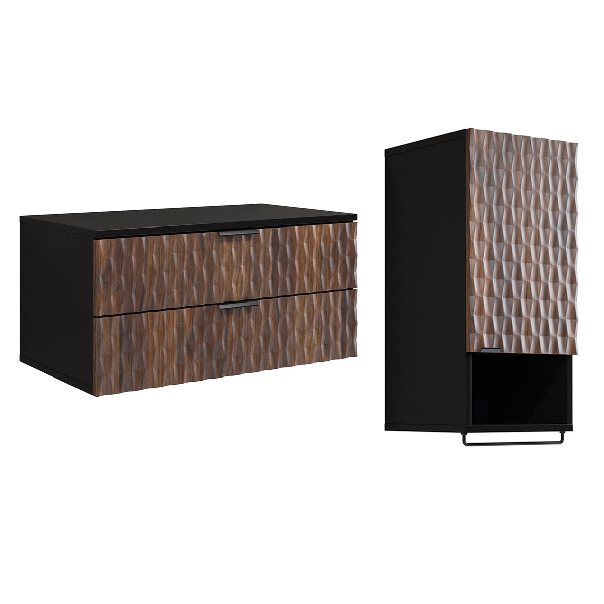 Ensemble meuble sous-vasque 80cm et armoire Nevia Bois et Noir - vue 2