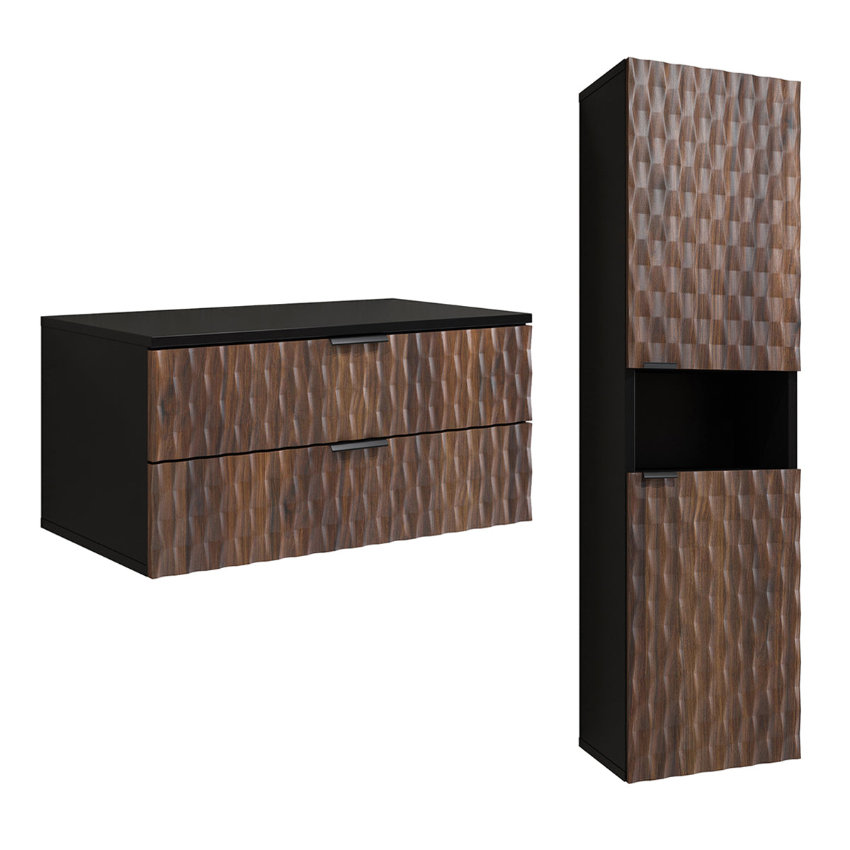 Ensemble meuble sous-vasque 80cm et colonne Nevia Bois et Noir - vue 2