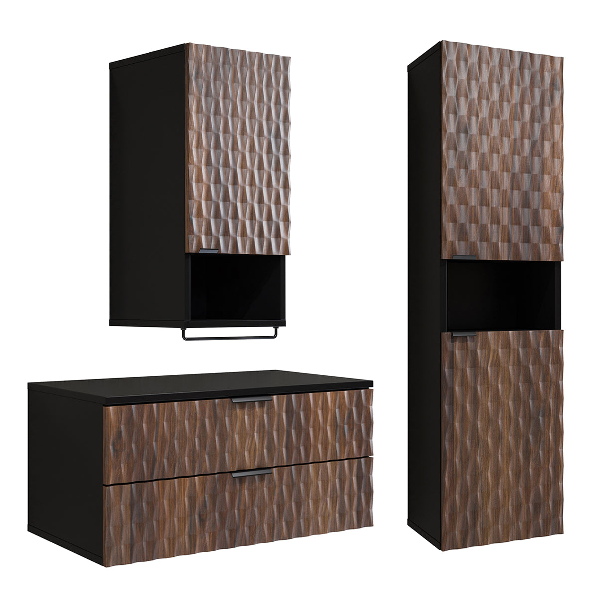 Ensemble meuble sous-vasque 80cm colonne et armoire Nevia Bois et Noir - vue 2