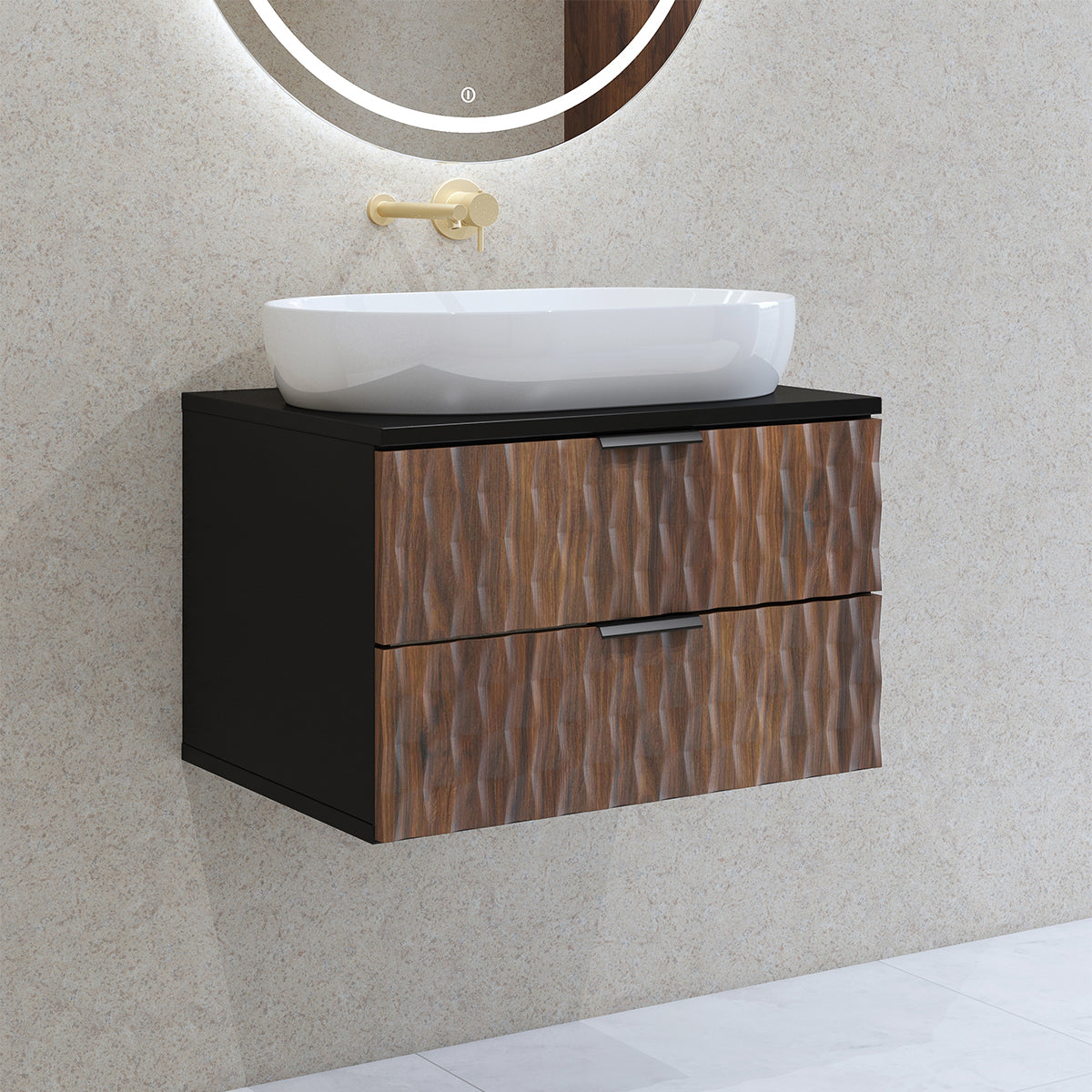 Meuble sous-vasque 60cm plan de toilette Nevia Bois et Noir - vue 3