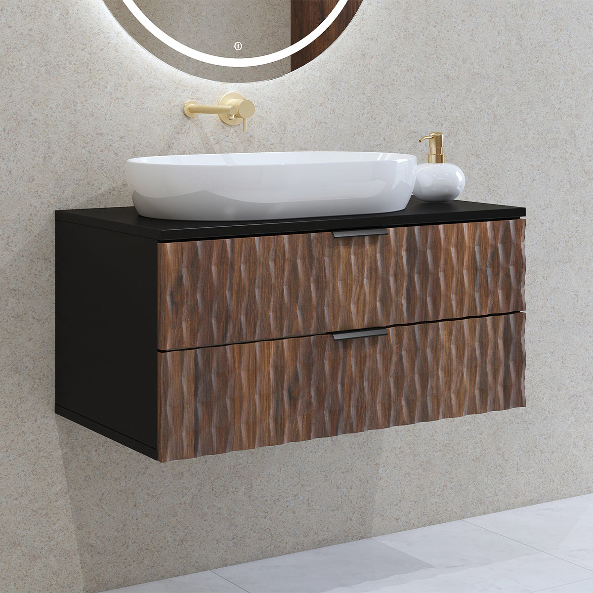 Meuble sous-vasque 80cm plan de toilette Nevia Bois et Noir - vue 3