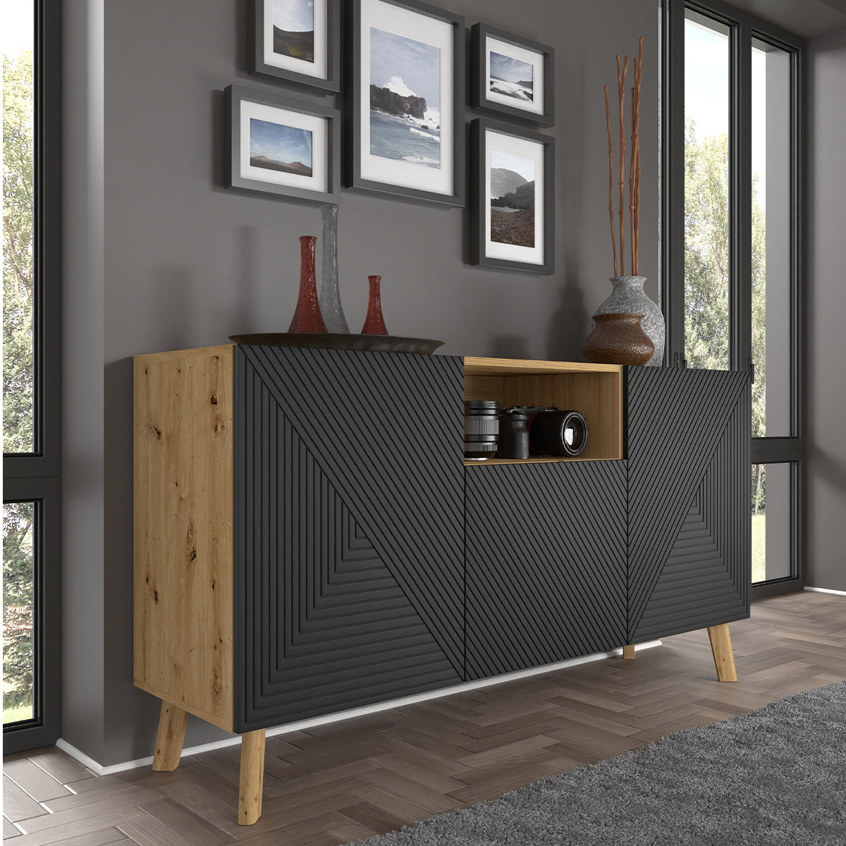 Buffet 3 portes Nexa Bois et Noir - vue 3