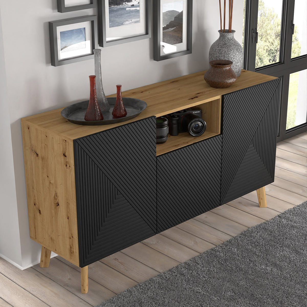 Buffet 3 portes Nexa Bois et Noir - vue 4