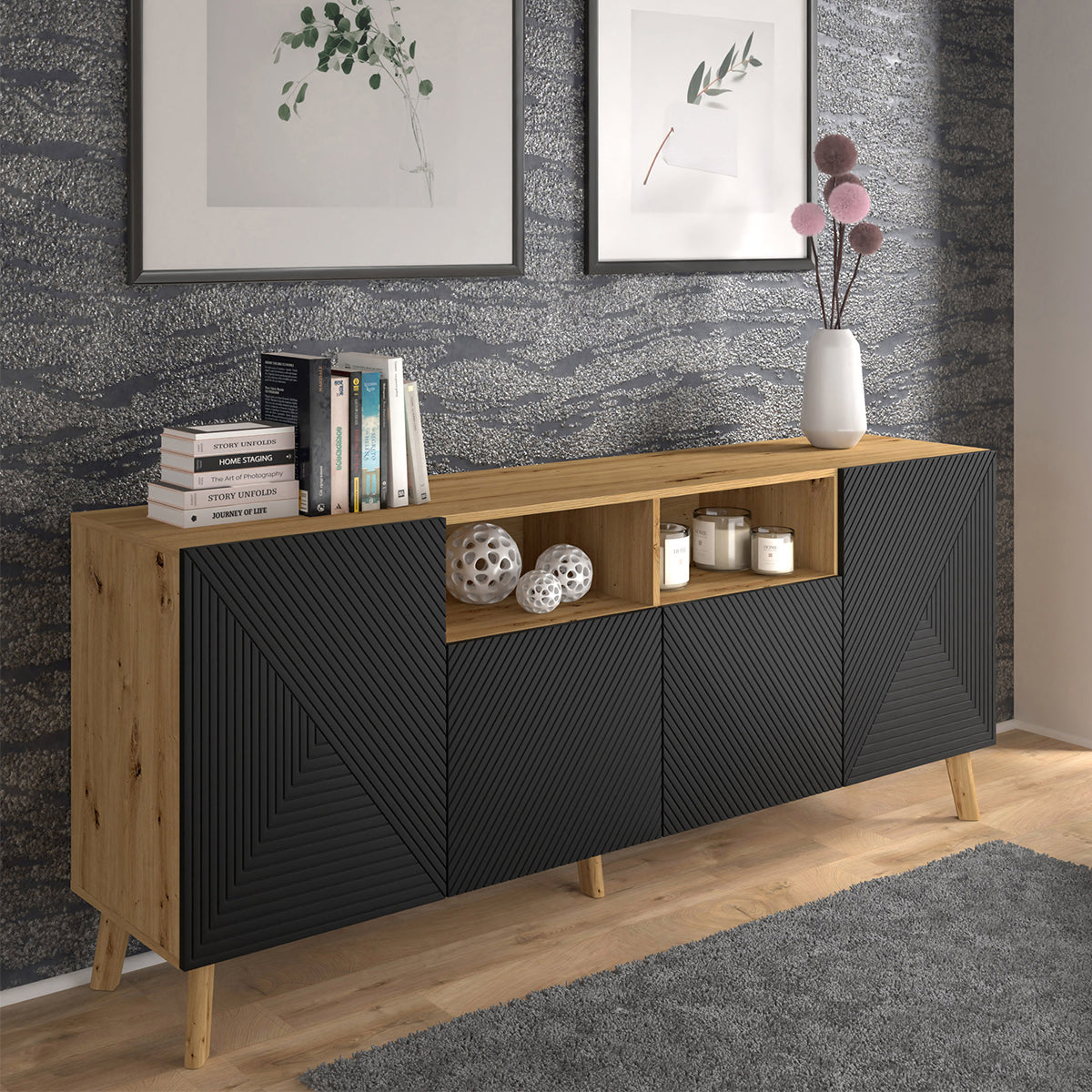 Buffet 4 portes Nexa Bois et Noir - vue 3