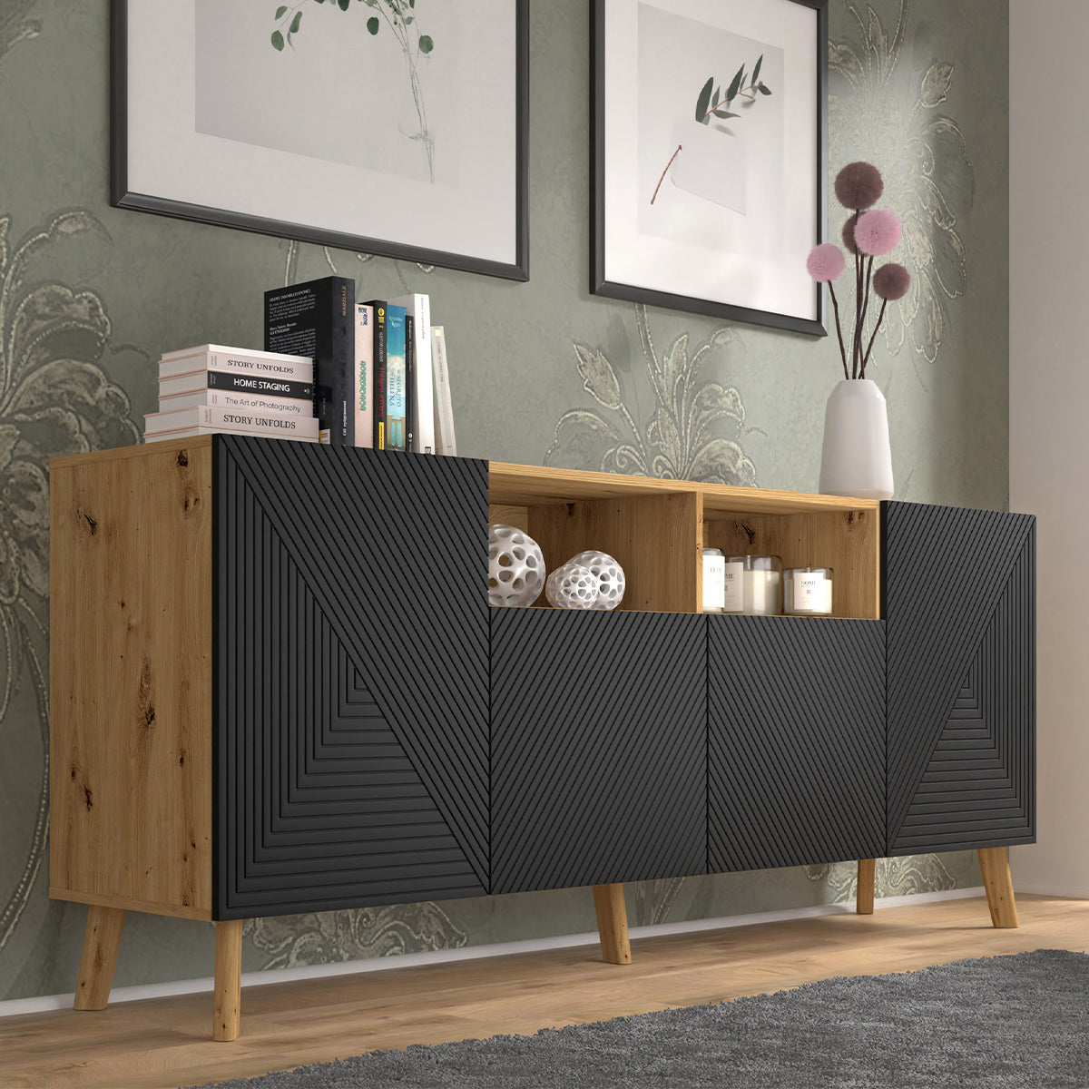 Buffet 4 portes Nexa Bois et Noir - vue 4