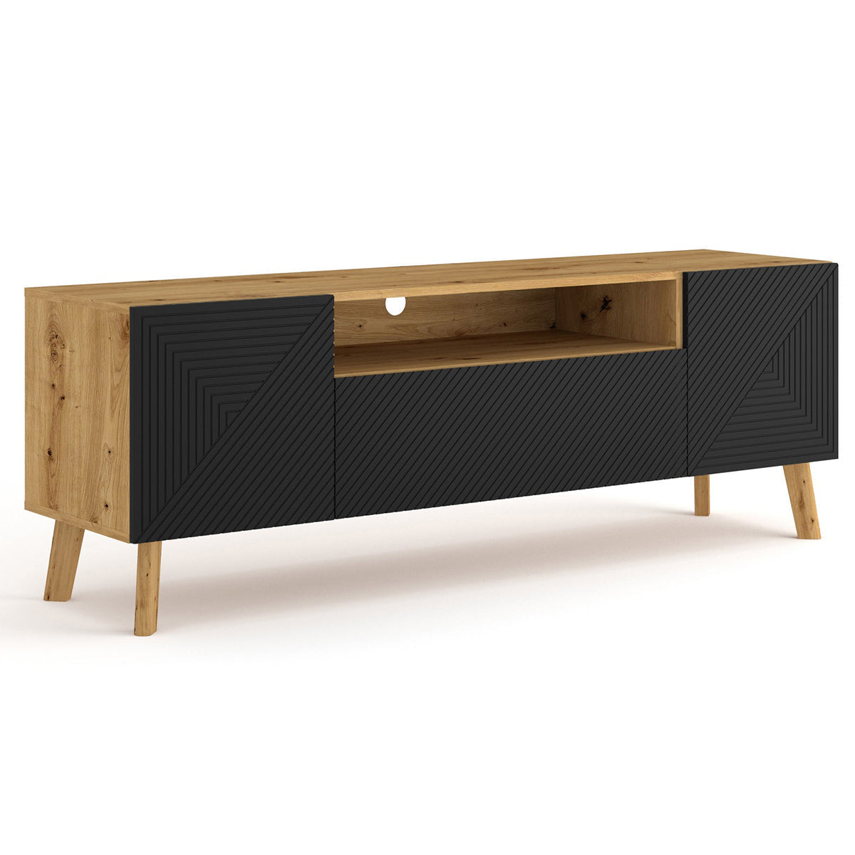 Meuble TV 3 portes 160 cm Nexa Bois et Noir