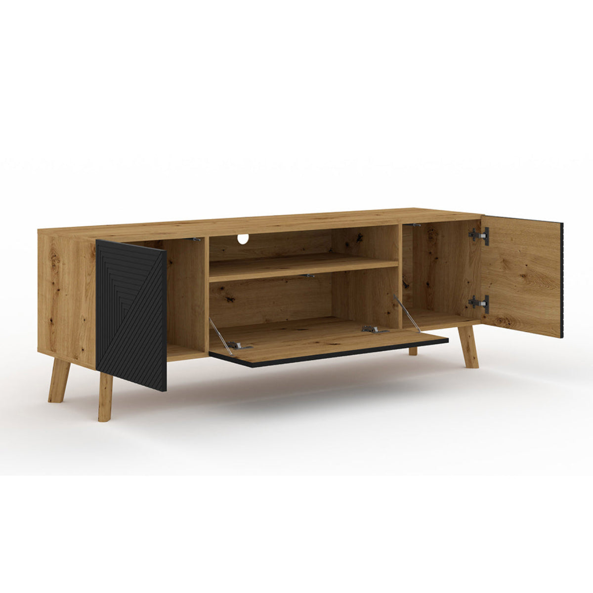 Meuble TV 3 portes 160 cm Nexa Bois et Noir - vue 2
