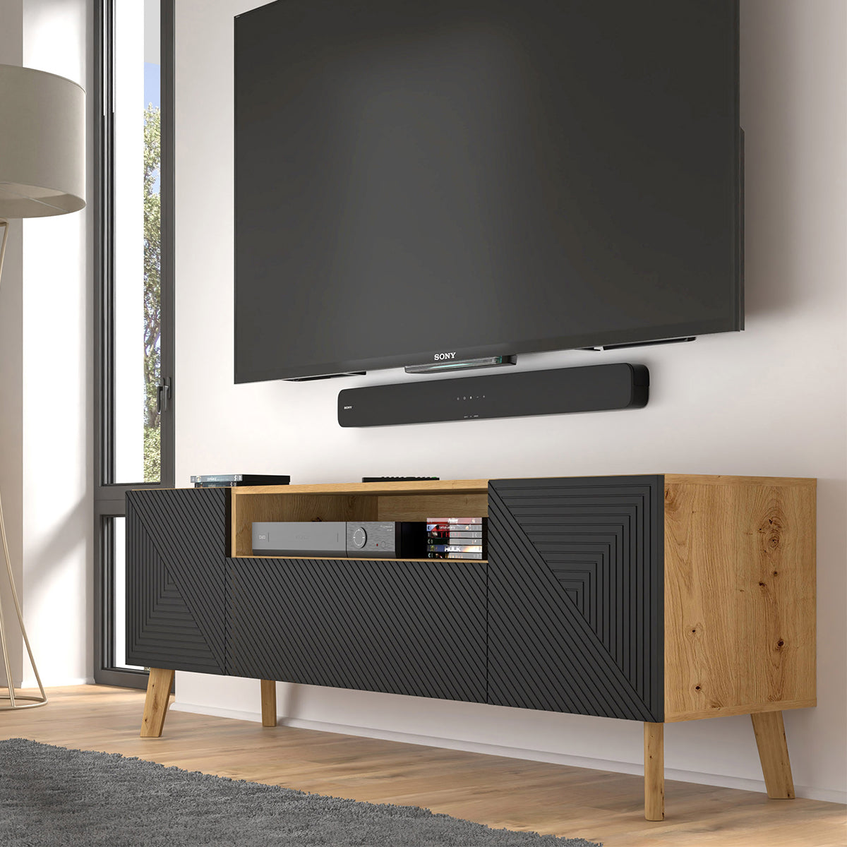Meuble TV 3 portes 160 cm Nexa Bois et Noir - vue 4