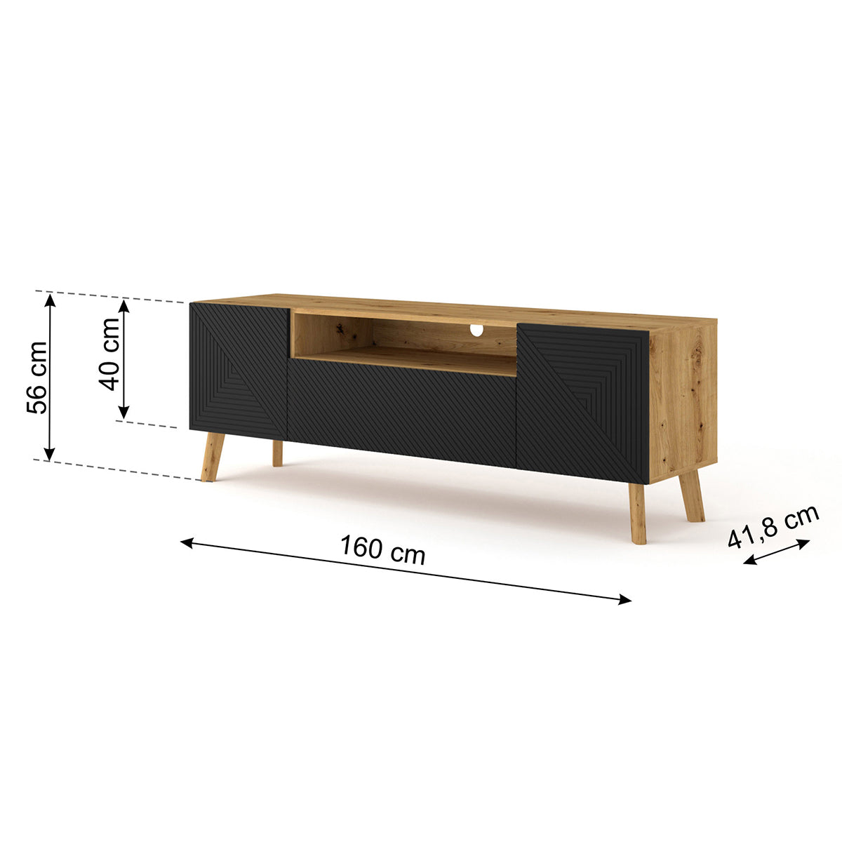 Meuble TV 3 portes 160 cm Nexa Bois et Noir - vue 5
