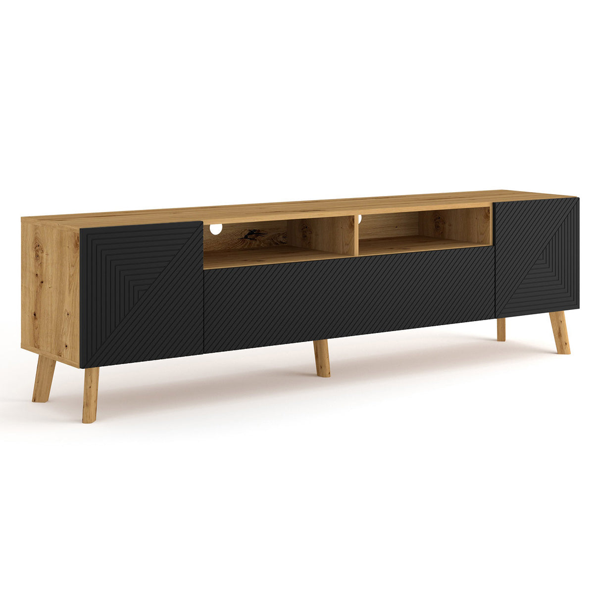 Meuble TV 3 portes 195 cm Nexa Bois et Noir