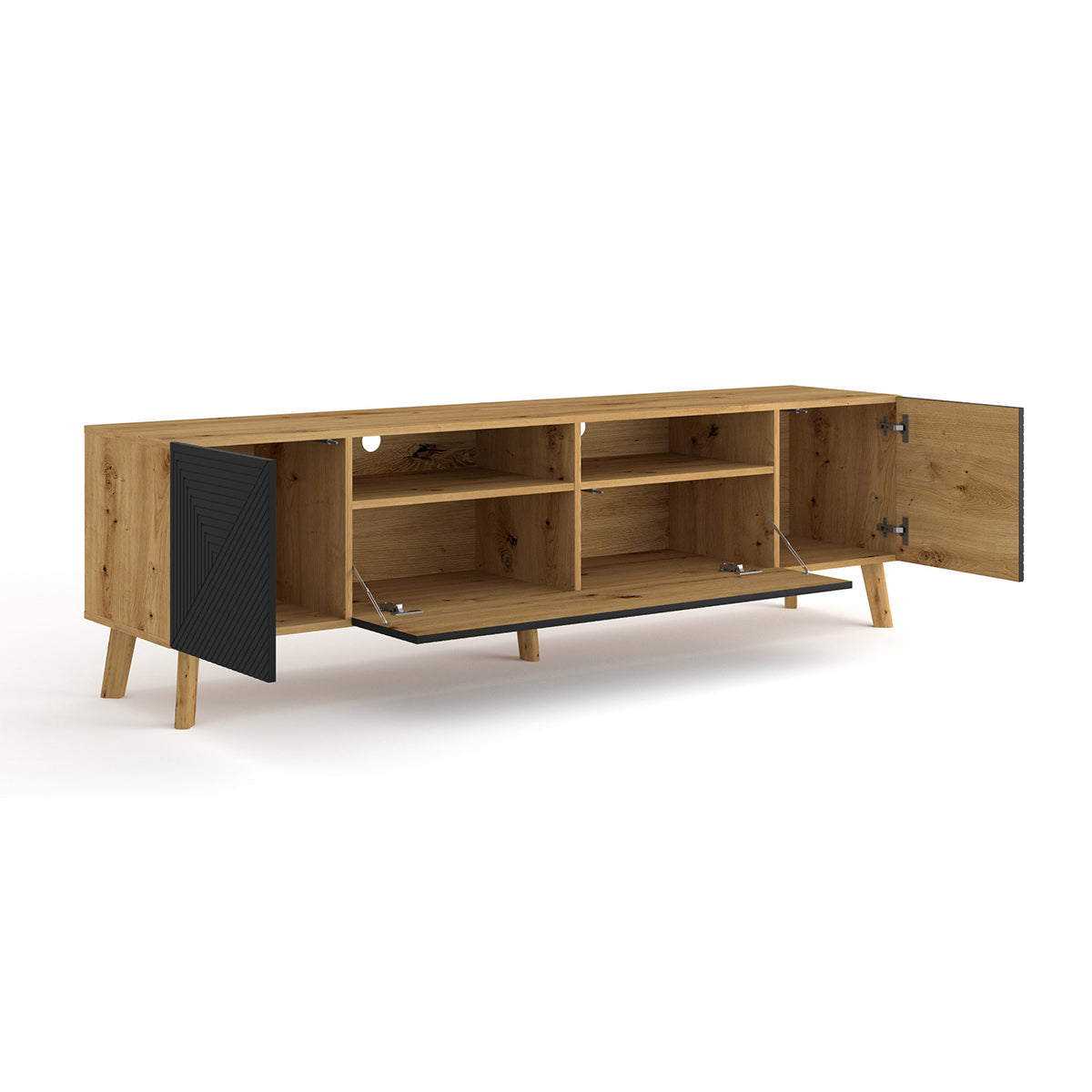 Meuble TV 3 portes 195 cm Nexa Bois et Noir - vue 2