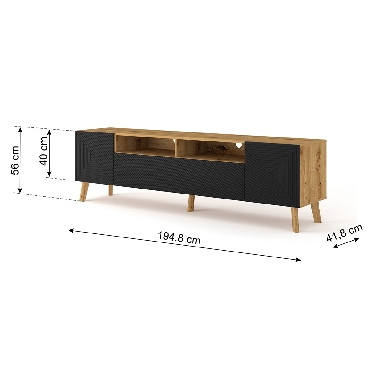 Meuble TV 3 portes 195 cm Nexa Bois et Noir - vue 4