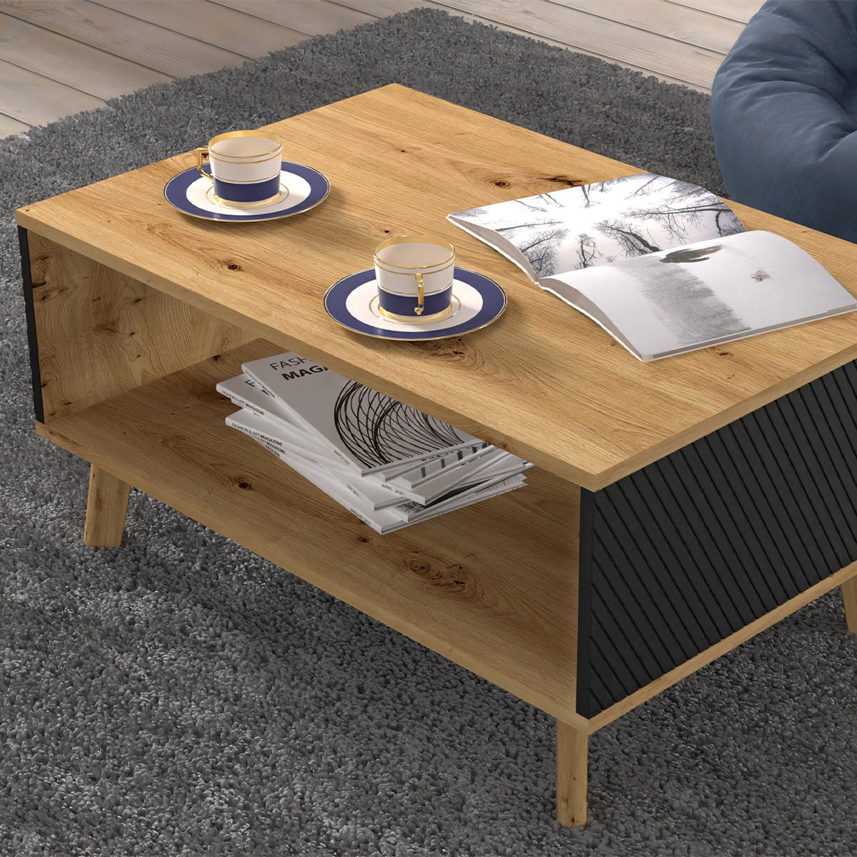 Table basse 90 cm Nexa Bois et Noir - vue 2