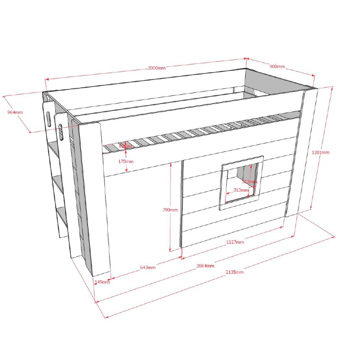 Lit Cabane 90x200 Sommier Inclus Vipack Noah - Blanc - vue 4