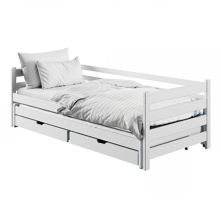Lit 90x200 sommier lit gigogne et tiroirs inclus Abi Blanc - vue 2