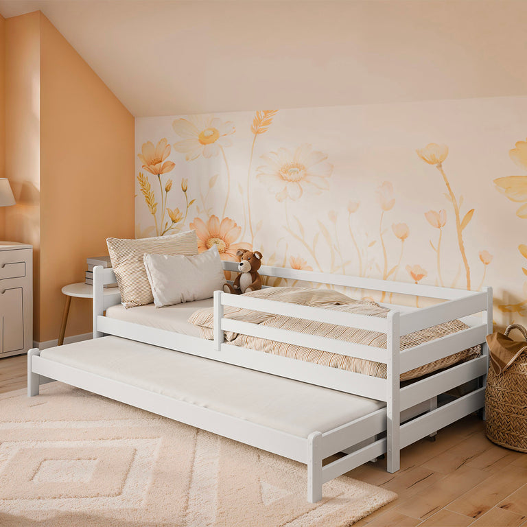 Lit 90x200 sommier lit gigogne et tiroirs inclus Abi Blanc - vue 4