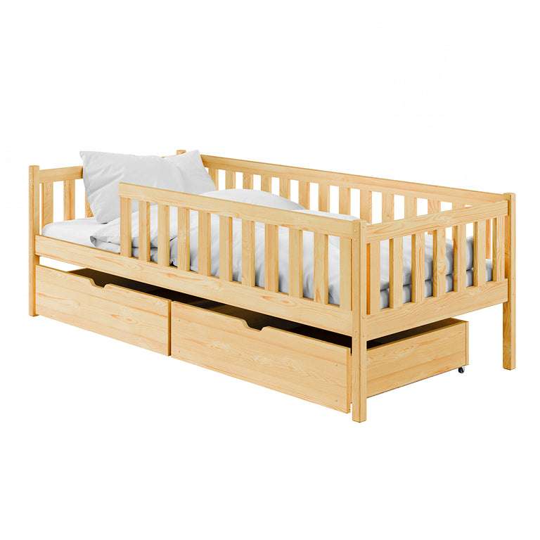 Lit 90x190 sommier et tiroirs inclus Antoine Bois - vue 2