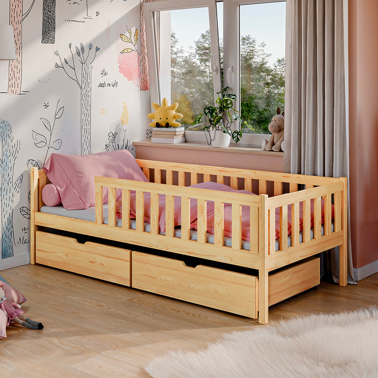 Lit 90x200 sommier et tiroirs inclus Antoine Bois