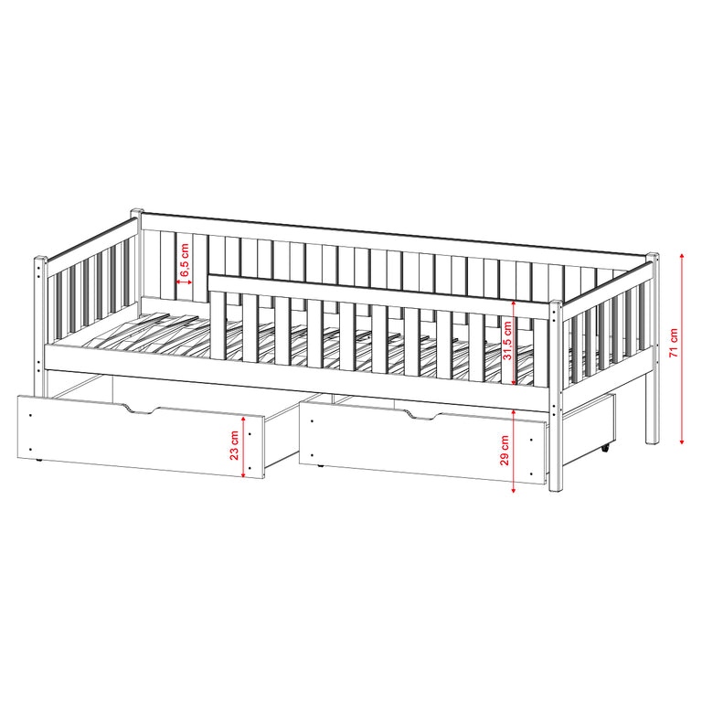 Lit 90x190 sommier et tiroirs inclus Antoine Bois - vue 3