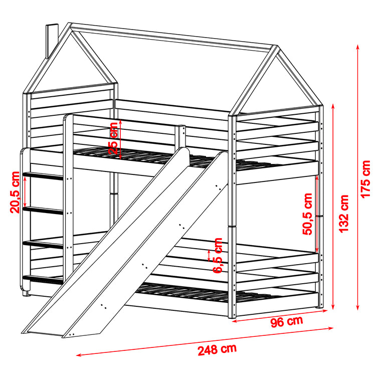 Lit cabane superposé 90x190 au sol toboggan et sommier inclus Aurélien Blanc - vue 3