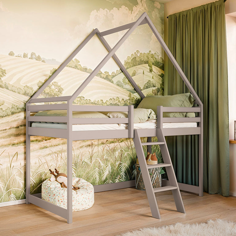 Lit cabane mi-hauteur 90x200 sommier inclus Coraline Cachemire
