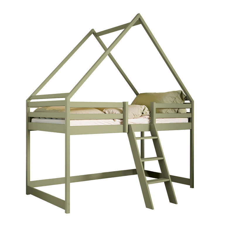 Lit cabane mi-hauteur 90x200 sommier inclus Coraline Olive - vue 2